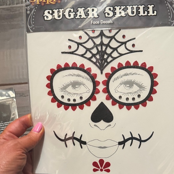 Spirit Sugar Skull Glitter Face Tattoos - Black, Red, Blue & Stickers - Picture 2 of 9